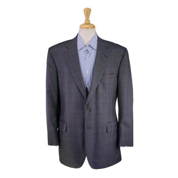 Tom James Windsor Gray w/ Pink Windowpane 2-Btn Wool Sportcoat Blazer 42L